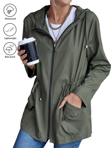 

Casual Plain Shawl Collar water proof Jacket, Army green, Jackets