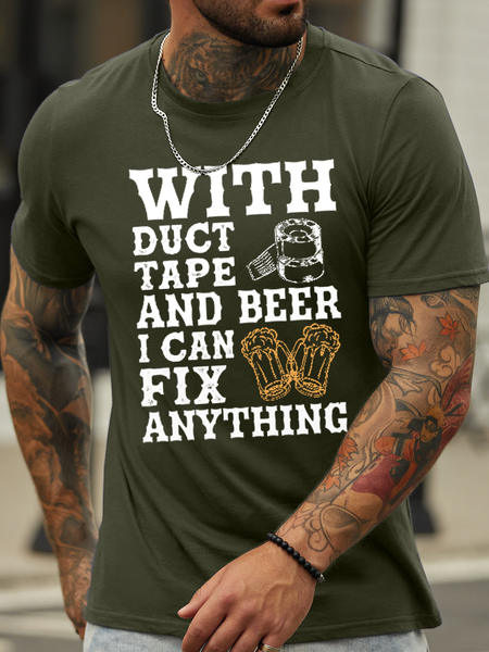 

Men's Funny Word Fix And Beer Casual Cotton T-Shirt, Green, T-shirts
