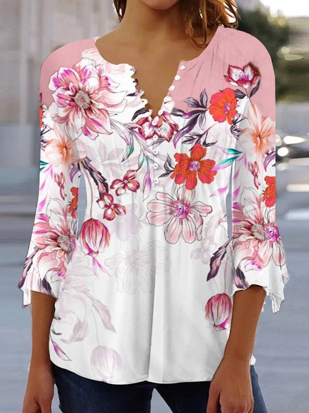 

Casual Loose Floral Shirt, Pink, Shirts & Blouses