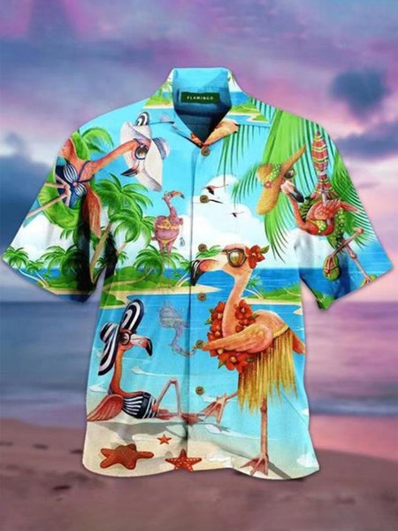 

Regular Sleeve Shirt Collar Coconut Tree Vacation Printing Shirt, Color4, Shirts ＆ Blouse