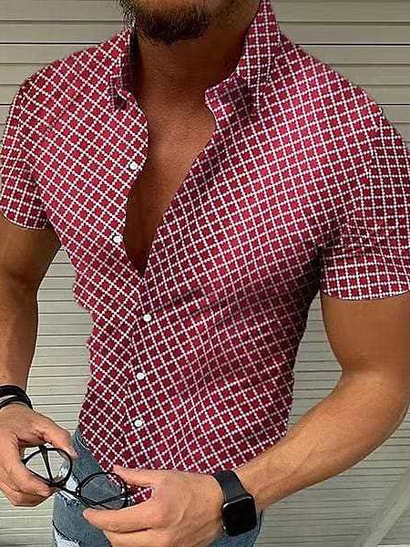 

Men's Casual Plaid Button Up Shirts Urban Everyday Resort Clothing, Red, Shirts ＆ Blouse