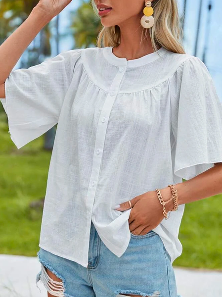 

Casual Buttoned Cotton Loose Blouse, White, Shirts & Blouses