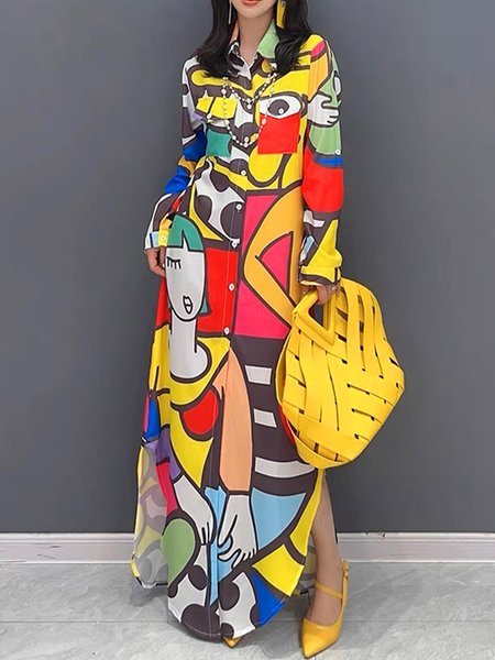 

Regular Fit Urban Abstract Maxi Dress With No Belt, As picture, Maxi Dresses
