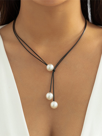 

Faux Pearl Wax Rope Necklace, As picture, Necklaces