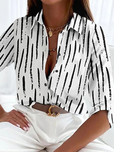 

Plus Size Striped Casual Shirt Collar Blouse, White, Shirts & Blouses