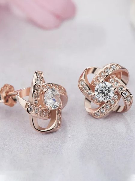 

New trendy design full of diamond spiral earrings ins temperament cold wind earrings exquisite small earrings 925 silver needles, Rose gold, Earrings