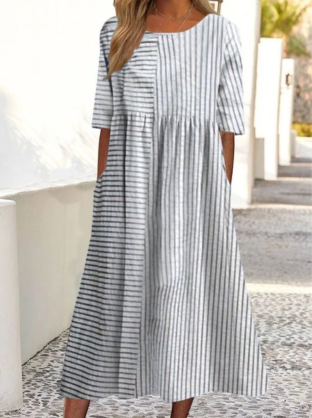 

Loose Crew Neck Striped Casual Dress, Stripe, Dresses