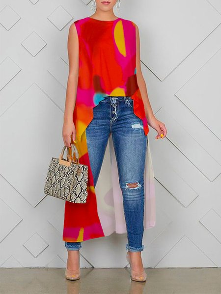 

Plus Size Urban Crew Neck Abstract Shirt, As picture, Plus Tops