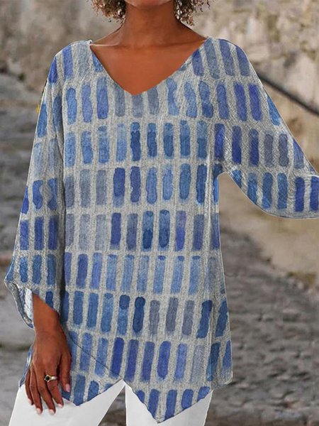 

Casual Abstract V Neck Loose Shirt, Blue, Shirts & Blouses