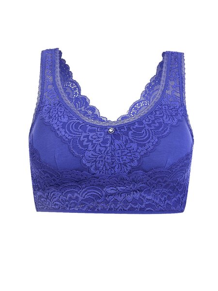 

Ladies Breathable Sexy Lace Front Button Push Up Bra & Bralette, Royal blue, Crop Bras