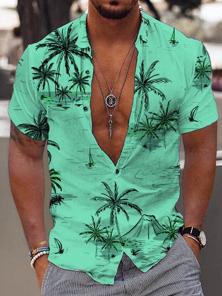 

Men's Casual Coconut Tree Button Down Shirts Urban Everyday Resort Clothing, Color5, Shirts ＆ Blouse