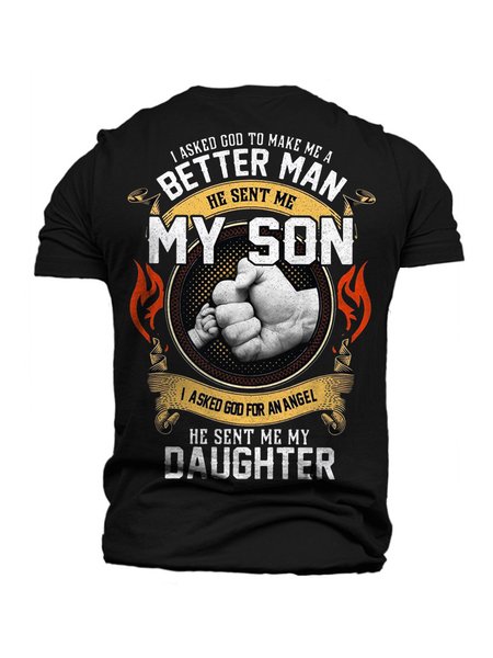 

Casual Letter Slogan Pattern Short Sleeve T-Shirt Father's Day Daily Men's Clothing, Black, T-Shirts