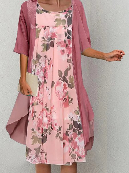 

Crew Neck Elegant Loose Ruched Two-Piece Set, Pink, Suit Set