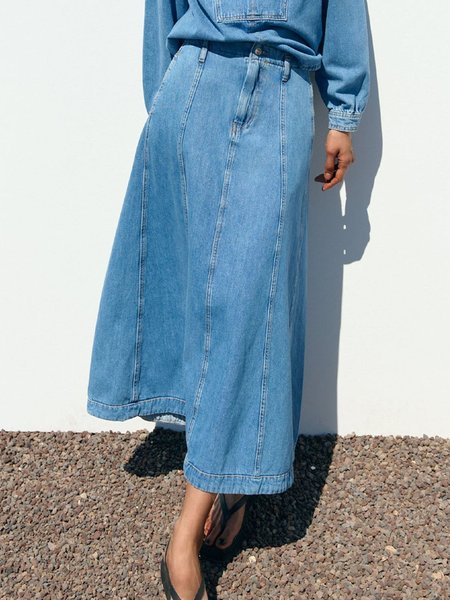 

Plain Urban High Waist Denim Skirt, Blue, Denim Skirts
