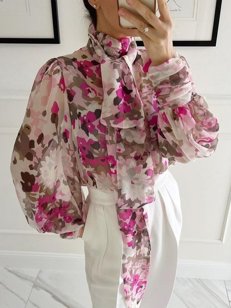 

Floral Loose Elegant Long Sleeve Blouse, As picture, Blouses and Shirts