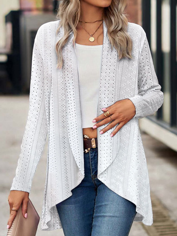 

Frenchy Eyelet Knitted Casual Loose Kimono, White, Cardigans