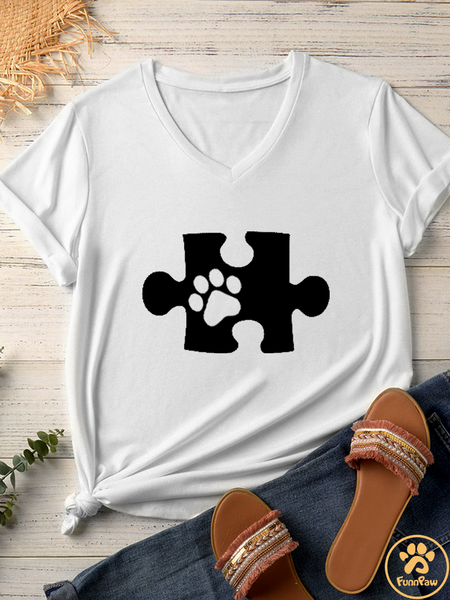 

Women's Lover V Neck Casual Matching Dog Print T-Shirt T-Shirt, White, T-shirts