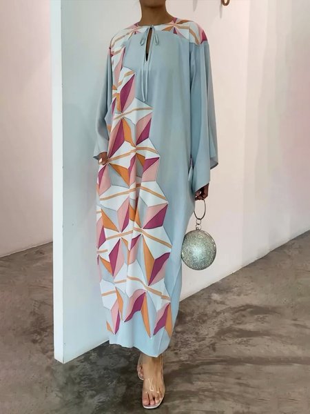

Long sleeve Loose Crew Neck Vacation Dress, Gray, Maxi Dresses