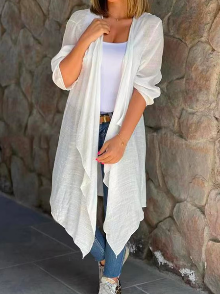 

Casual Cross Neck Loose Plain Kimono, White, Cardigans