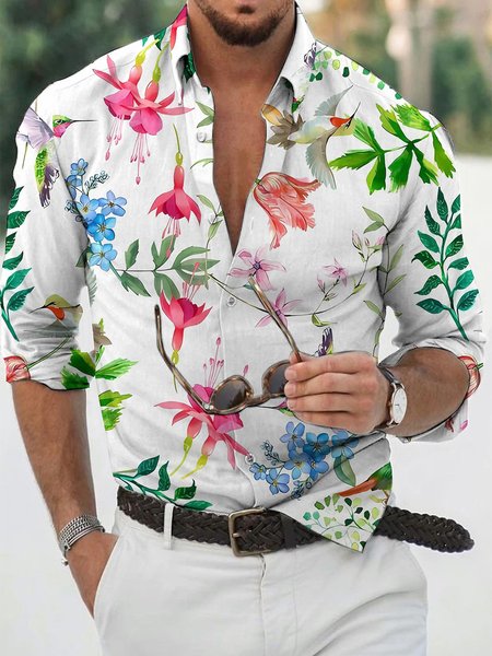 

Regular Sleeve Shirt Collar Floral Regular Fit Vacation, Color5, Shirts ＆ Blouse