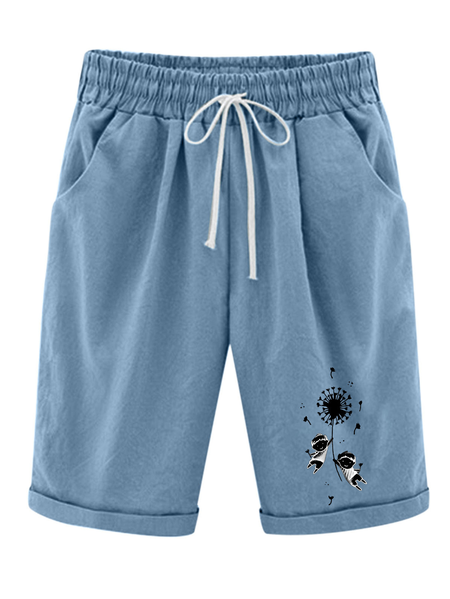 

Women‘s Dandelion Knee Length Bermuda Shorts Plus Size Casual Summer Loose Fit Long Shorts Elastic Waist Shorts with Pockets, Blue, Shorts