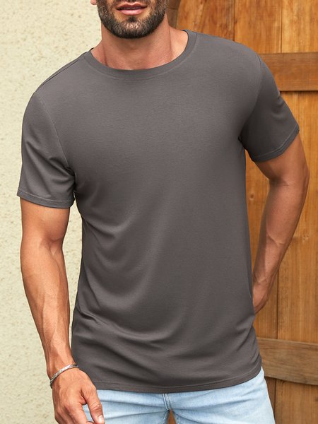 

Plain Casual Tech Material Loose T-Shirt, Deep gray, T-shirts