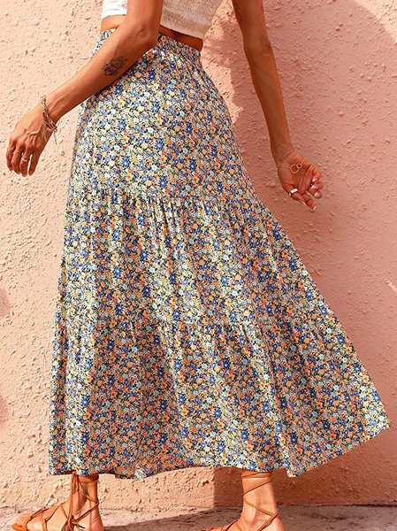 Floral Casual Skirt, Blue, Skirts