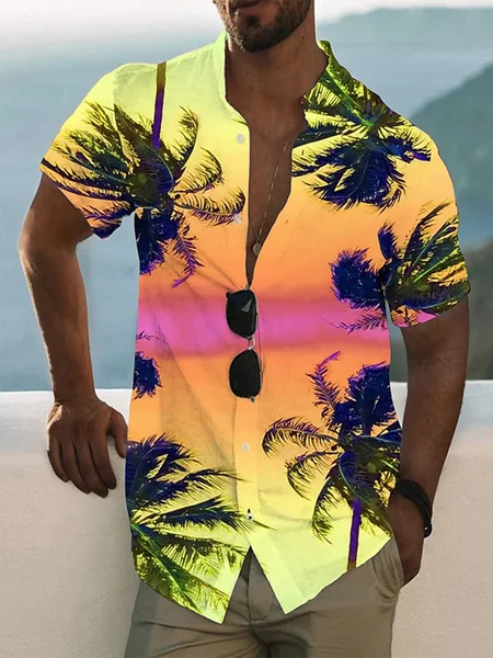 

Regular Sleeve Vacation Palm Leaf Shirt Collar Printing Shirt, Color6, Shirts ＆ Blouse