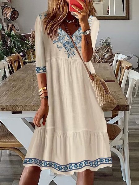 

Regular Fit V Neck Casual Ethnic Dress, Apricot, Dresses