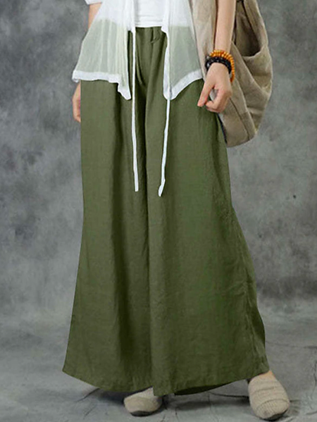 

Casual Loose Linen Four-Leaf Clover Pants, Green, Pants