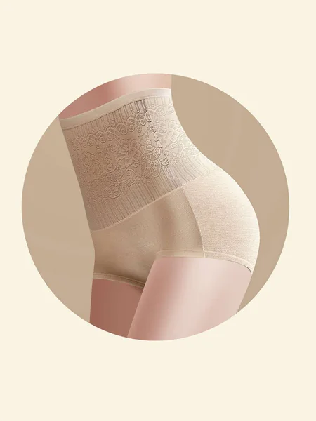 

Breathable Comfortable Lace High Elasticity Seamless Woven High Waist Tummy Control Butt Lifting Panty, Khaki, Panties