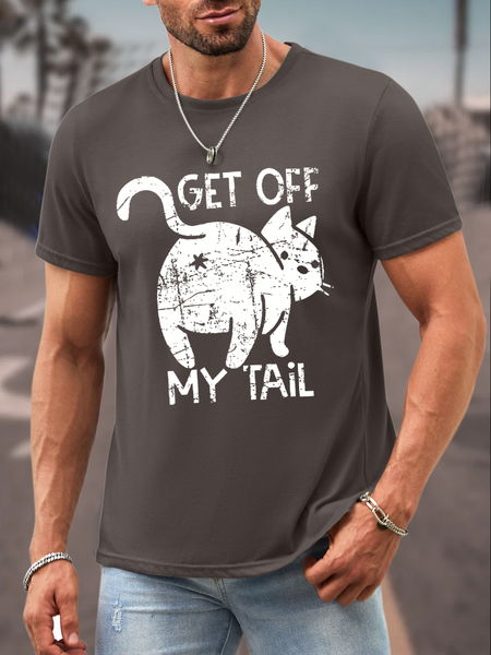 

Men‘s Get Off My Tail Cotton Casual Text Letters T-Shirt, Deep gray, T-shirts