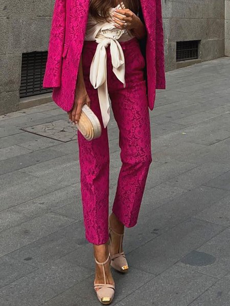 

Regular Fit Urban Plain Lace Fashion Pants, Rose red, Pants