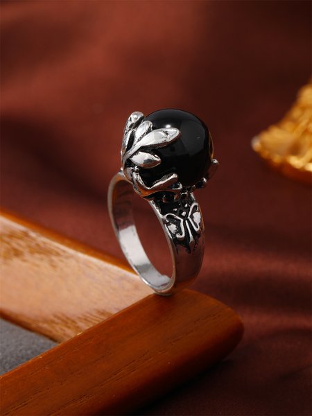 

Vintage Crystal Leaf Ring, Black, Rings