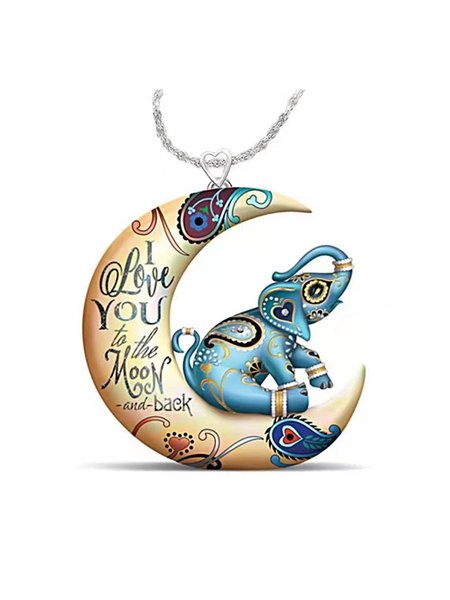 

Elephant Letters Heart Pattern Pendant Necklaces, Color2, Necklaces