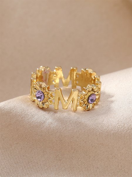 

Rhinestone Flower Letters Hollow out Ring, As picture, Rings