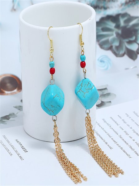 

Vacation Acrylic Beaded Metal Tassel Dangle Earrings, As picture, Earrings