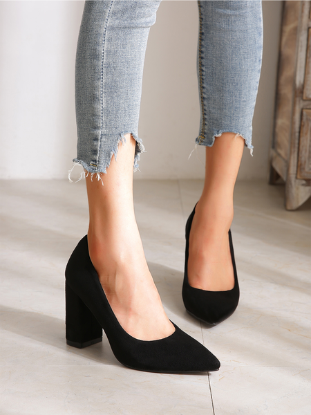 

Elegant Velvet Pointed Toe Block Heels, Black, Heels