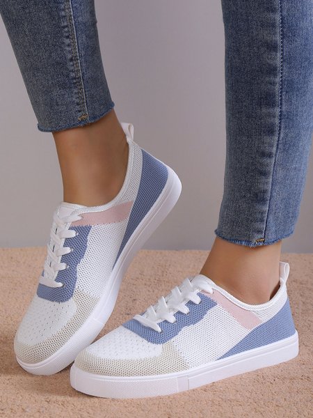 

Women's Breathable Knitted Mesh Casual Lace-Up Shoes, Blue, Sneakers