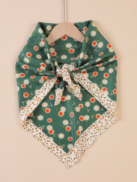 

Green Red Cherry Graphics Pastoral Scarf Silk Scarf Shawl, Women Scarves & Shawls