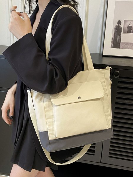 

Black and White Color Contrast Multi-functional Large-capacity Tote Bag, Off white, Bags