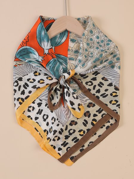 

Leopard Print Flower Contrast Color Square Scarf Silk Scarf Shawl, Orange, Women Scarves & Shawls