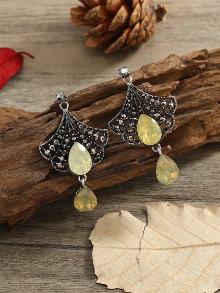 

Vintage Rhinestone Tassel Scalloped Stud Earrings, As picture, Earrings