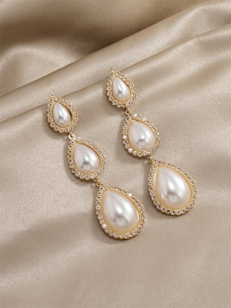 

Drop Shaped Imitation Pearl Rhinestone Stud Earrings, As picture, Earrings