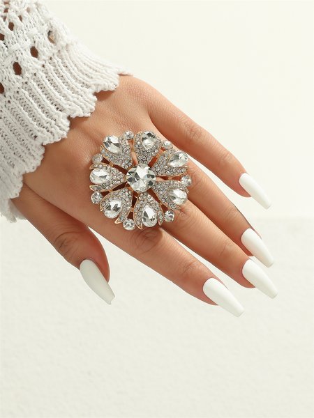 

Luxury Party Rhinestone Flower Ring, As picture, Rings