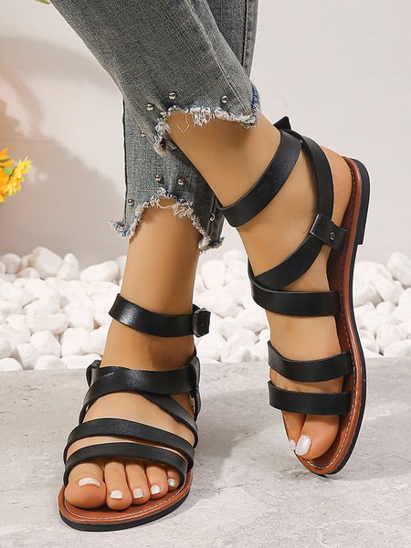 

Vintage Casual Leather Strap Gladiator Greek Sandals, Black, Sandals
