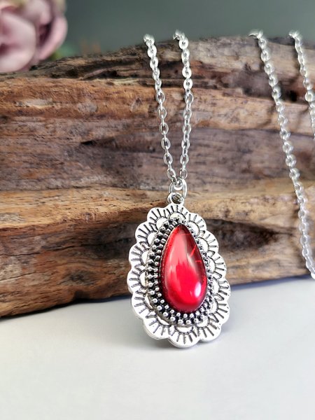 

Vintage Drop Ruby Pendant Necklace, Wine red, Necklaces