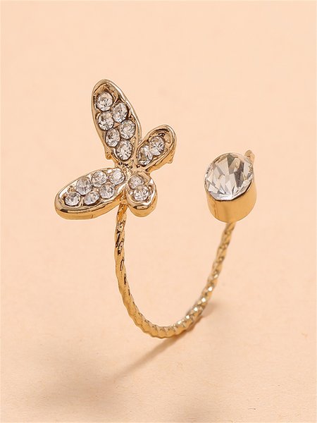 Butterfly Rhinestone Adjustable Ring, As picture, Rings