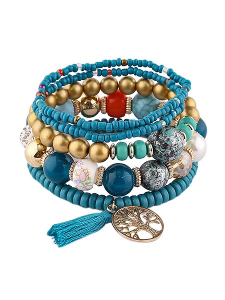 

Boho Multicolor Beading Tassel Alloy Multilayer Bracelet, Cyan, Bracelets
