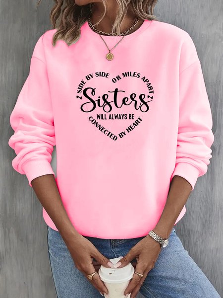 

Crew Neck Casual Text Letters Sweatshirt, Pink, Sweatshirts & Hoodies
